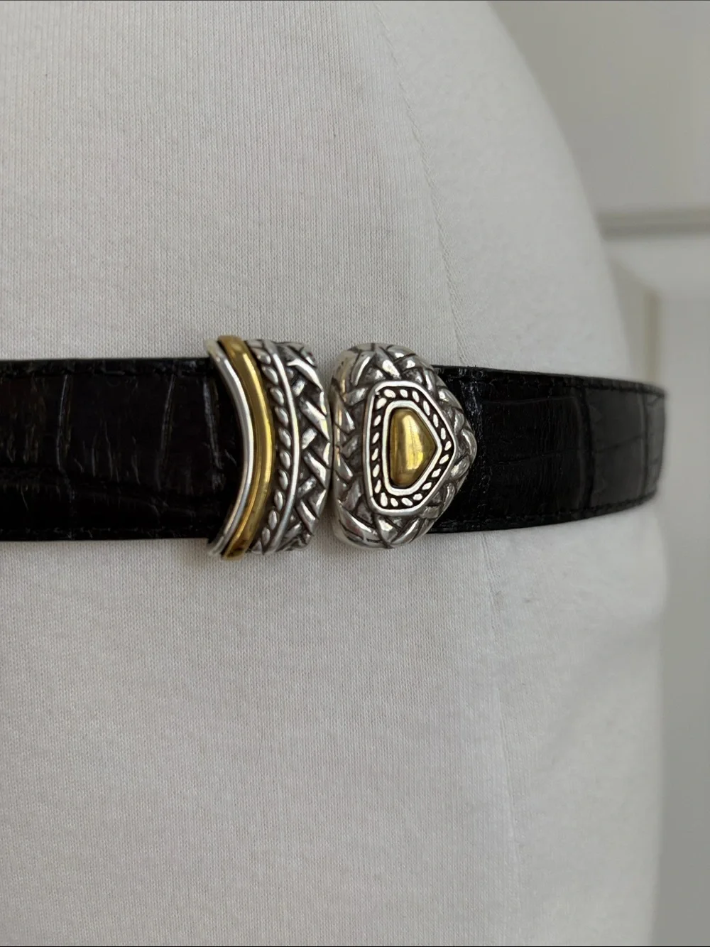 Brighton Black/Brown Reversible Croc Embossed Western Buckle Belt